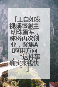 王自如发视频感谢董明珠雷军，称将再次创业，聚焦AI应用方向，“这件事确实来钱快”