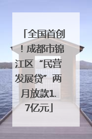 全国首创！成都市锦江区“民营发展贷”两月放款1.7亿元
