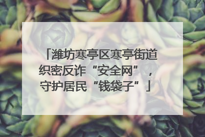 潍坊寒亭区寒亭街道织密反诈“安全网”，守护居民“钱袋子”